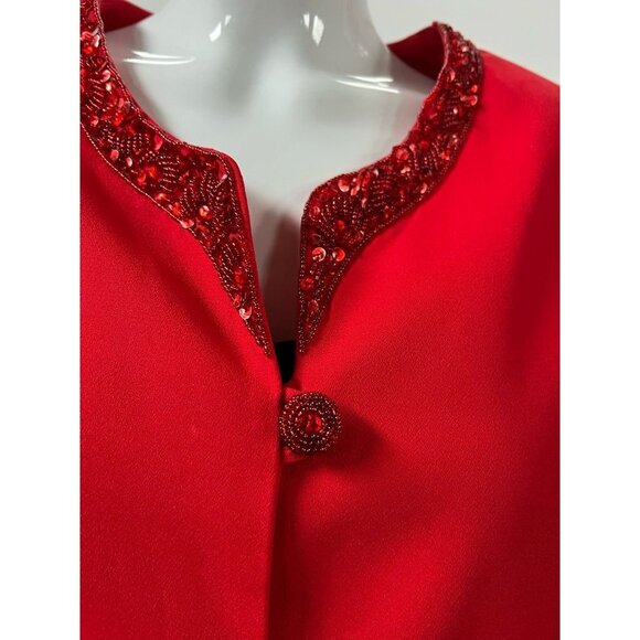 St Anthony Evening Womens Blazer Jacket Red Buttons Lined Sequin Collarless 12 - Picture 10 of 12